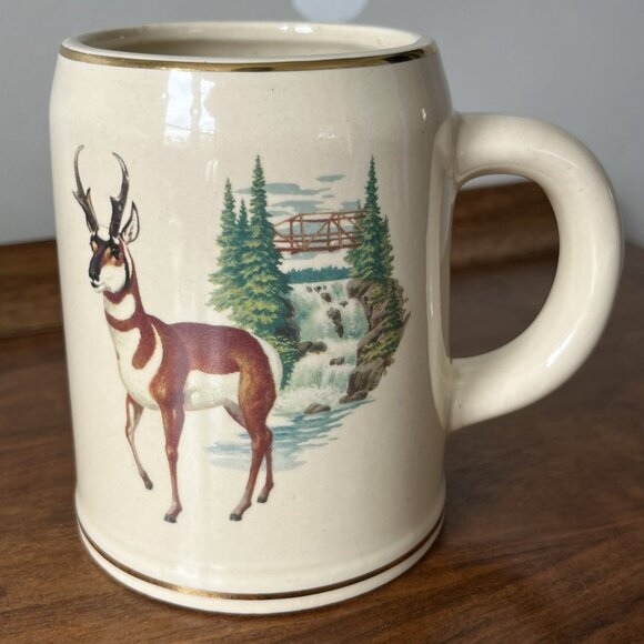 Olympia Brewing Co. Wildlife Series Beer Mug Stein Pronghorn Antelope WA Vintage - Picture 1 of 12
